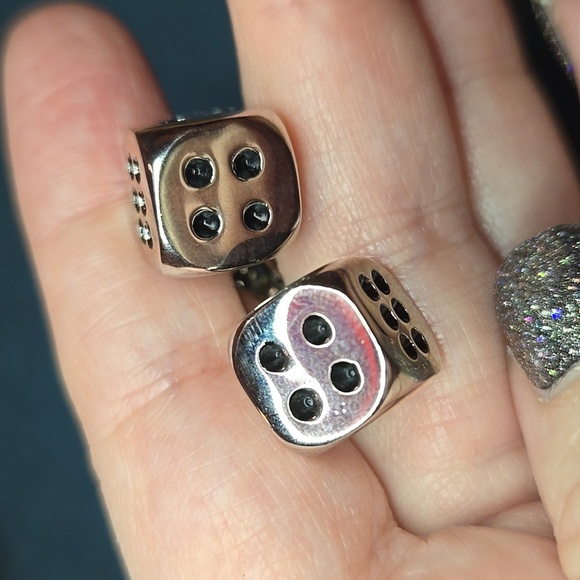 Silver and Black Modern Dice Stainless Steel Cuff Links Brand New - Picture 6 of 11